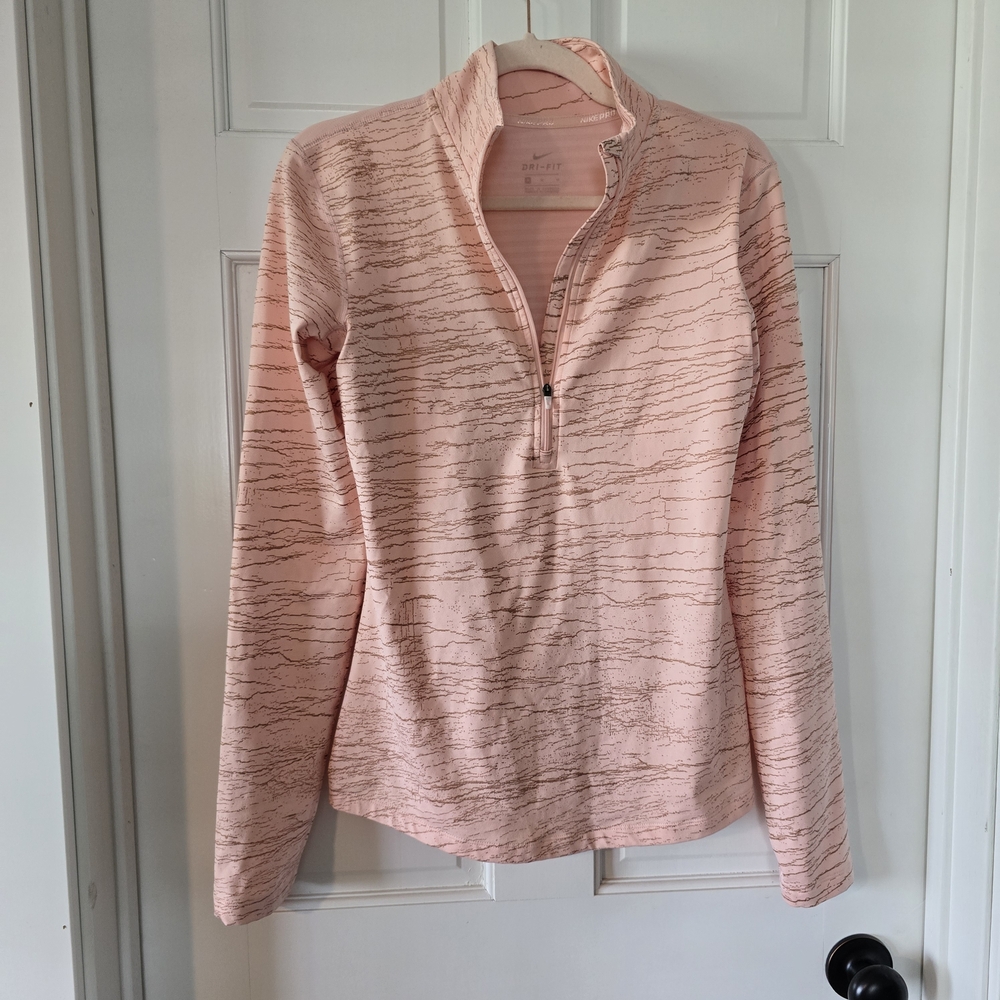 Nike pullover top M partial zip pink gold design